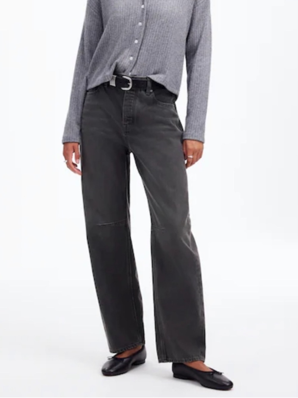 Madewell Darted Barrel Leg Jeans Olenda Washed Grey 100% Cotton 28